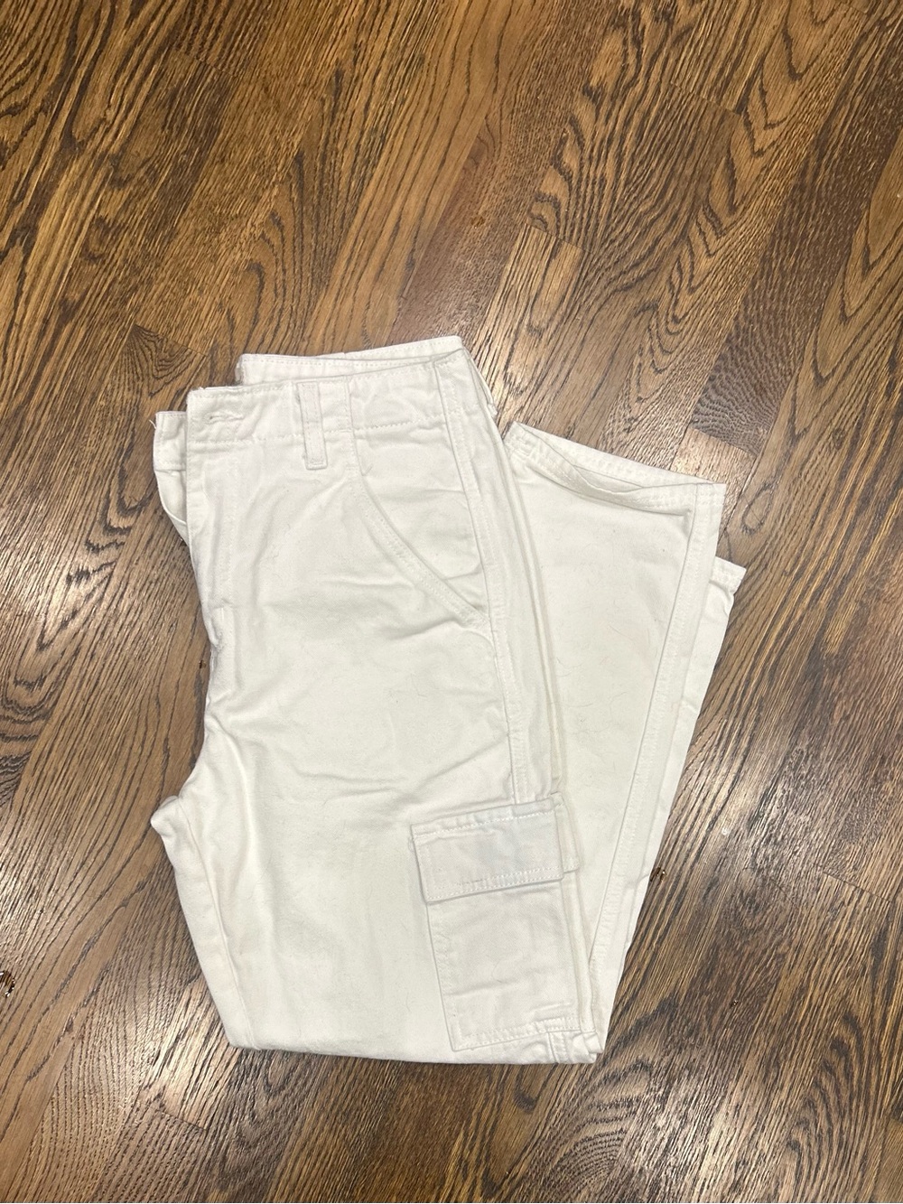 Women’s White Cargo Denim Pants - Classic Utility Style